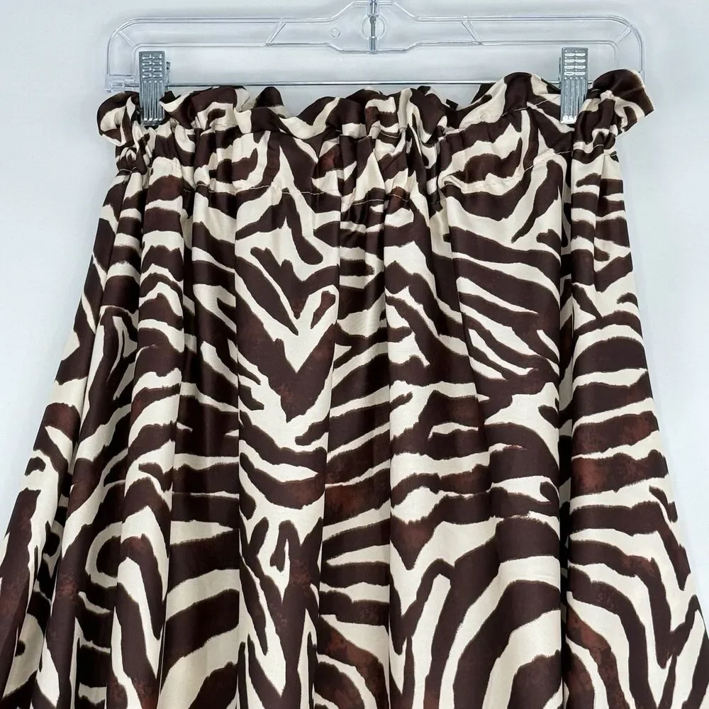 Madison Made in Italy Zebra Midi Skirt Brown Animal Print Elastic Waist S/M